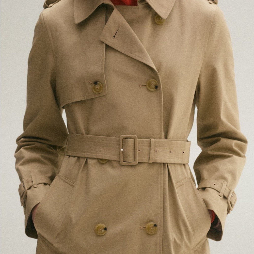 Mango Tan Trench Coat with Belt and Epaulettes